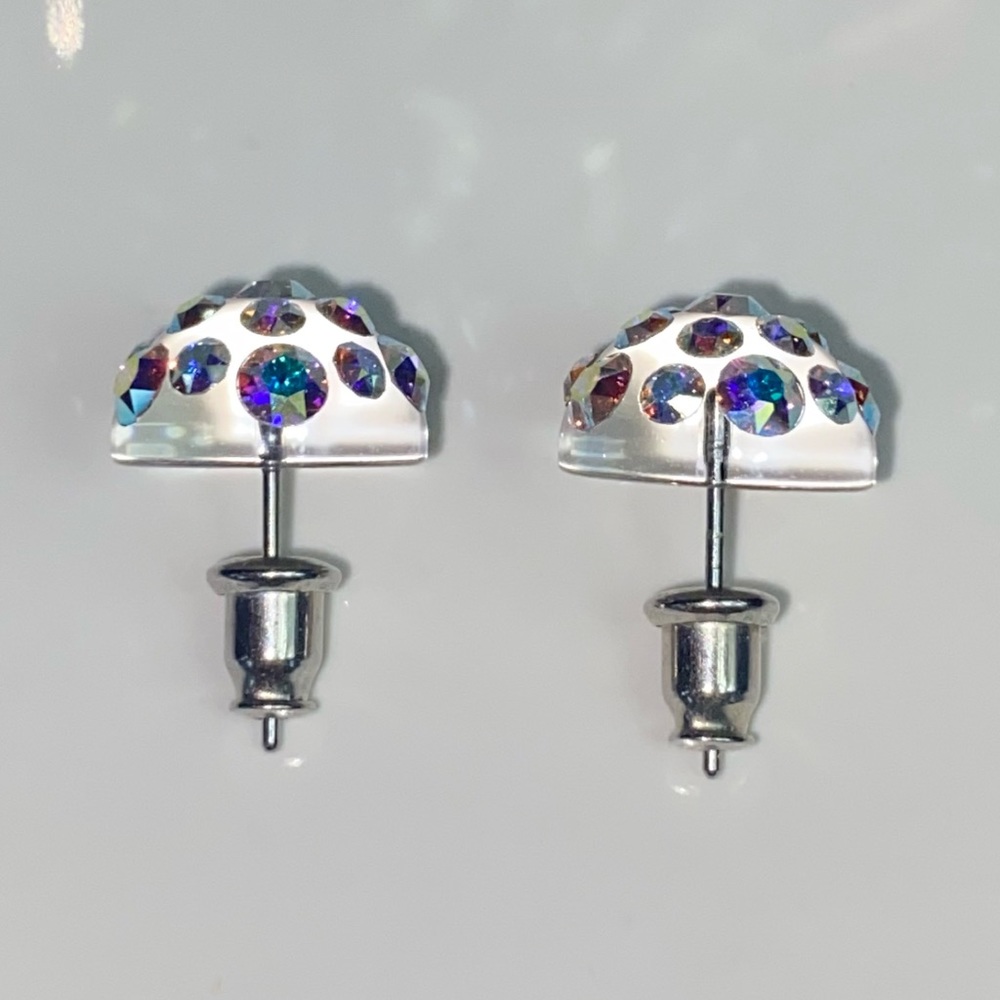 Acrylic Crystal Stud Earrings Embellished With Aurora borealis European Crystals - Picture 8 of 14